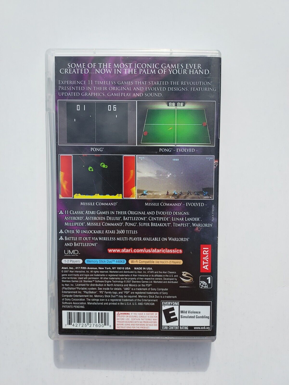 Atari Classics: Evolved Sony PlayStation Portable PSP 2007 Case and instructions