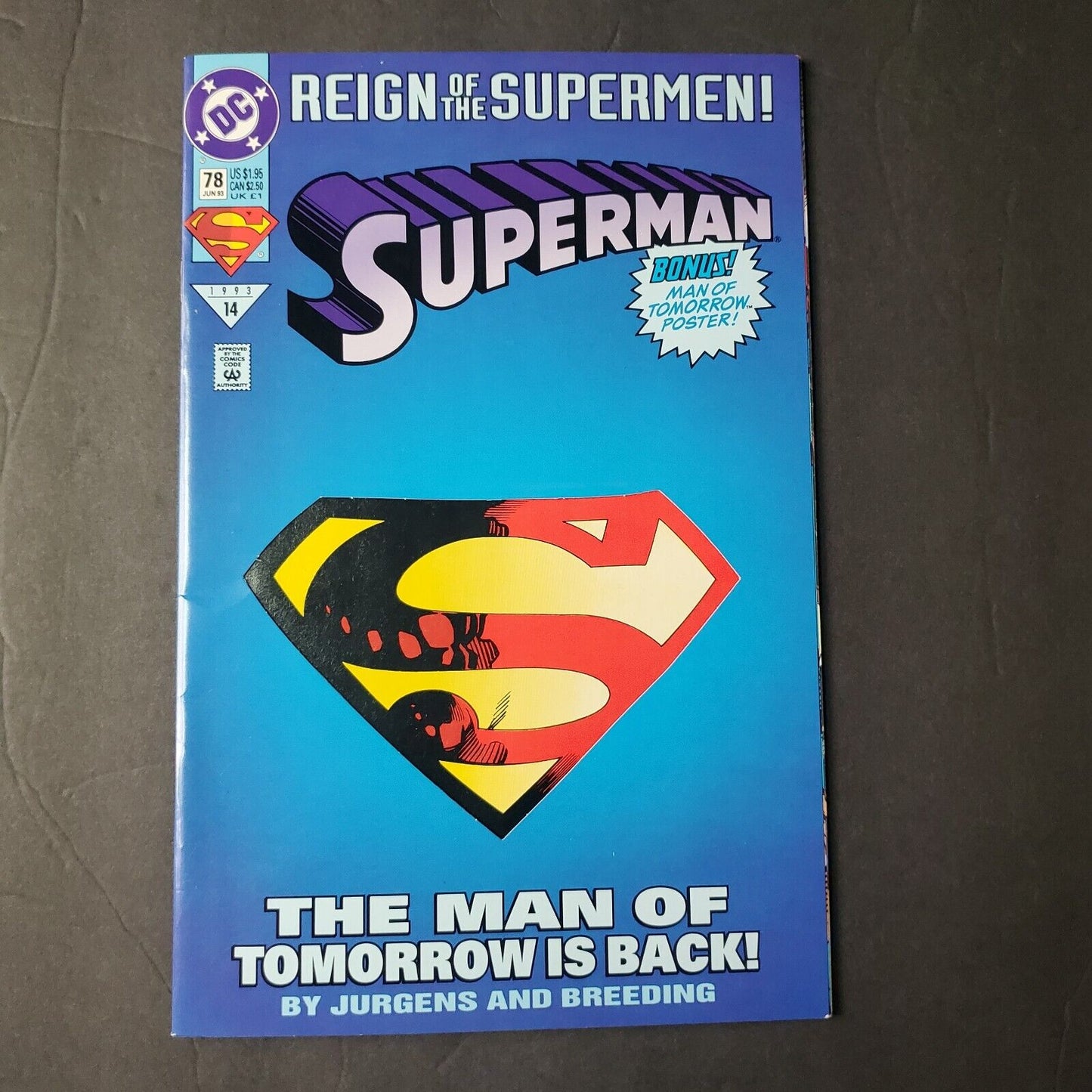 Superman #78 June 1993 Bonus Poster Inside.