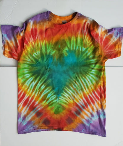 Handmade In UK Tie Dye T-Shirt. Psychedelic Heart Unisex Large