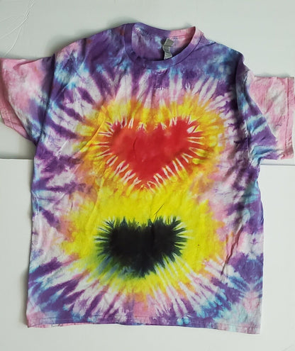 Handmade In UK Tie Dye T-Shirt. Double Heart Beat Men's Extra Large.