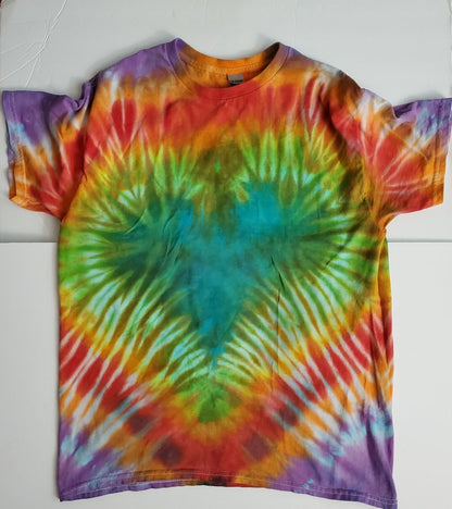 Handmade In UK Tie Dye T-Shirt. Psychedelic Heart Unisex Large