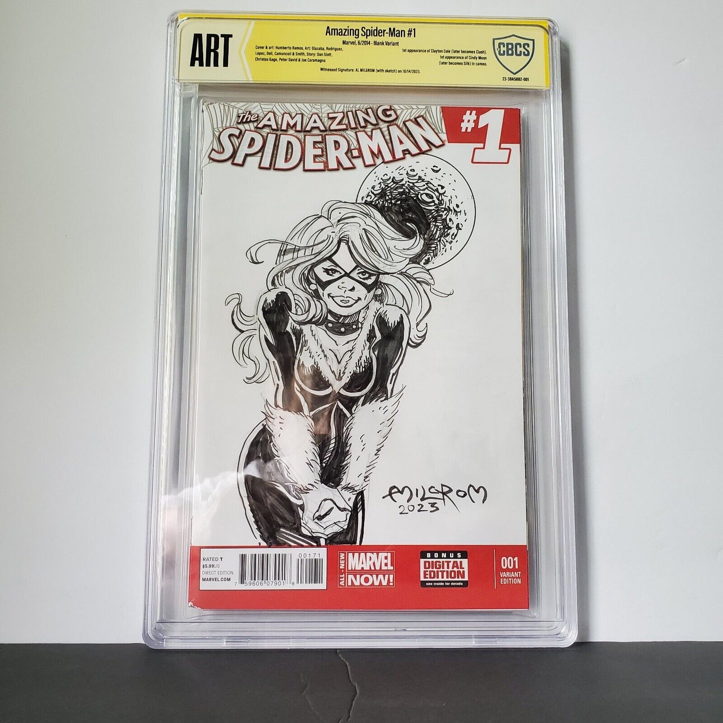 CBCS ART Amazi Spider-Man #1 Original Black Cat sketch By Al Milgrom 2023