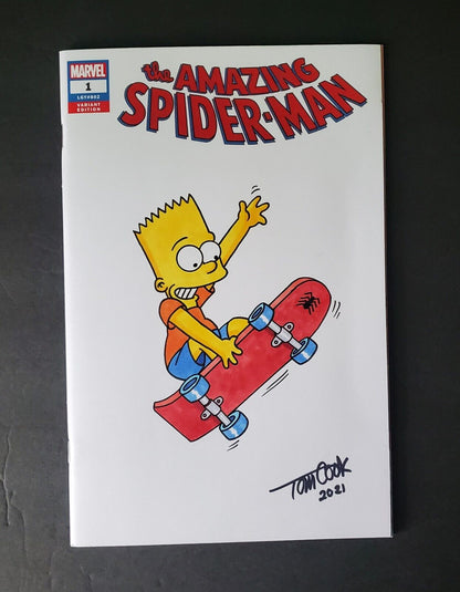 AMAZING SPIDER-MAN #1 BLANK VARIANT COVER Tom Cook Sketch And Signed.