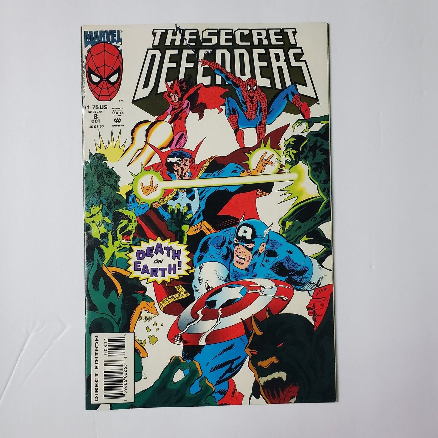 THE SECRET DEFENDERS #8 - Spiderman, Scarlet Witch- Marvel Comics 1993 Newsstand