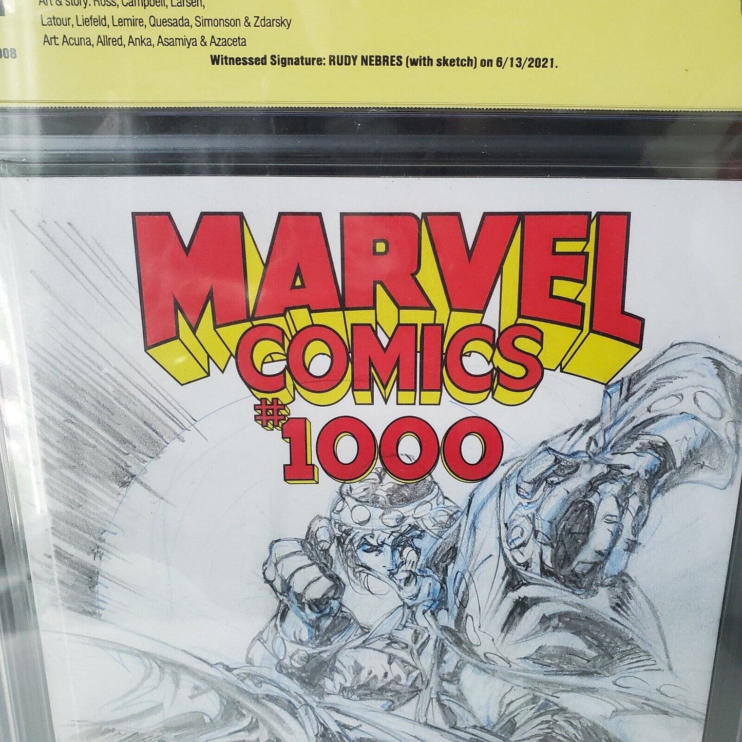 RUDY NEBRES ORIGINAL ARTWORK On Marvel Comics #1,000 Sketch And Signed CBCS