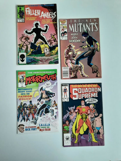 4 Books, New Mutants 41# , Fallen Angels #1, Motormouth #1, Squadron Supreme #6!