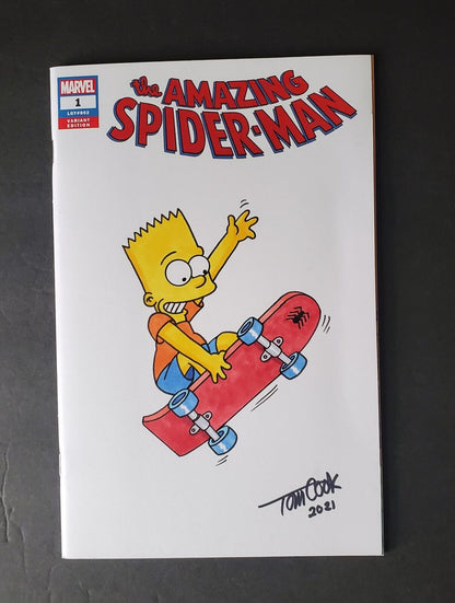 AMAZING SPIDER-MAN #1 BLANK VARIANT COVER Tom Cook Sketch And Signed.