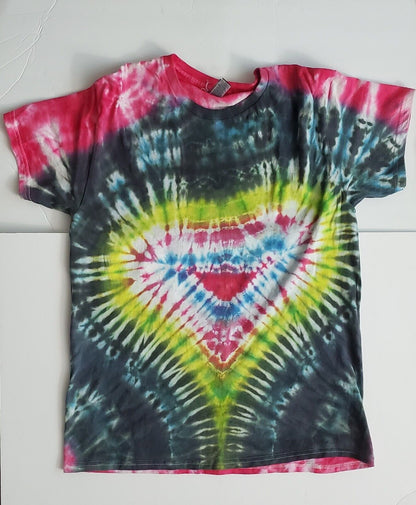 Handmade In The UK Tie Dye T-Shirt. Psychedelic Out Zipp Heart Men's Large