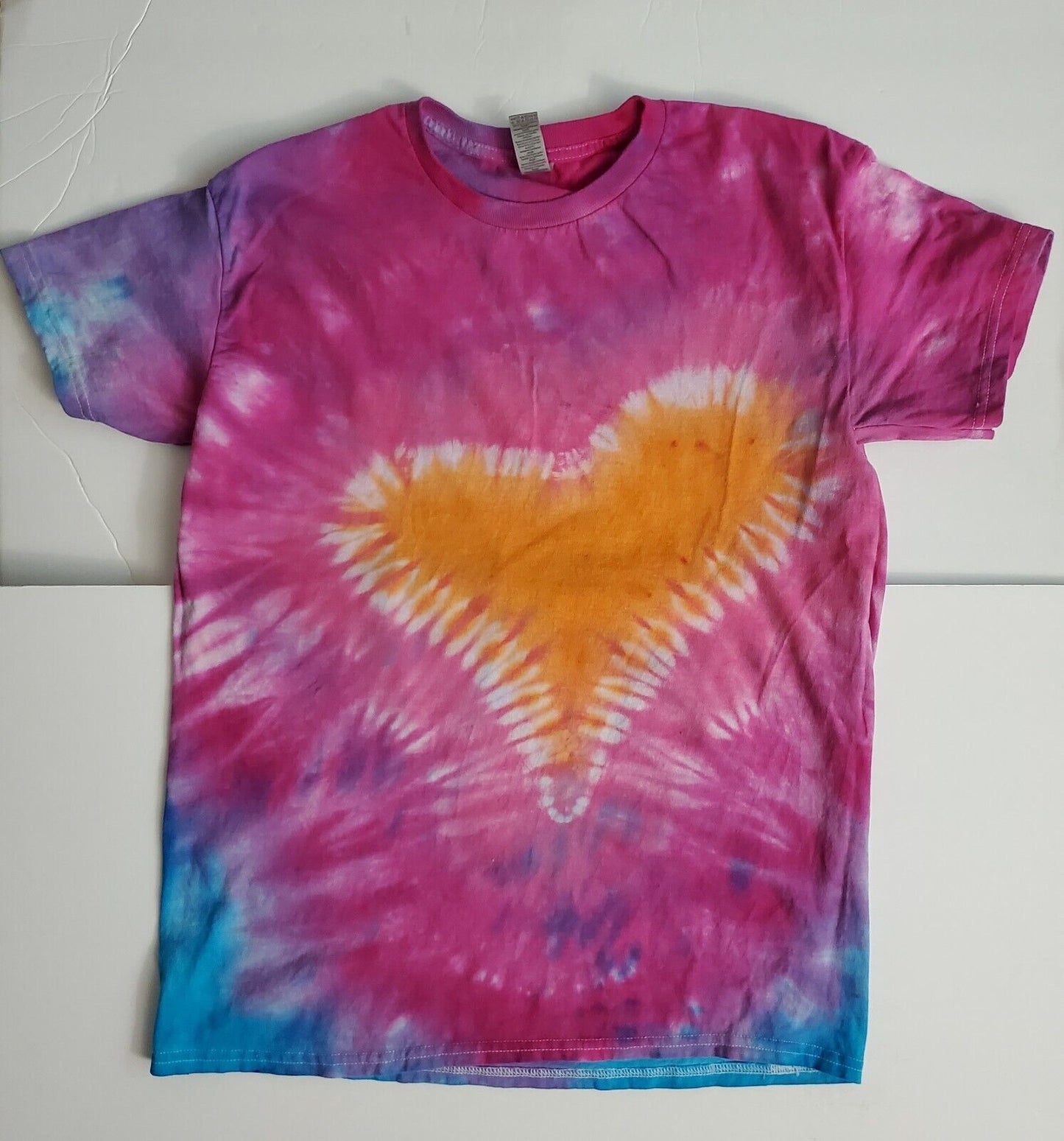 Handmade In The UK Tie Dye T-Shirt. Sacred Heart  Unisex Medium.