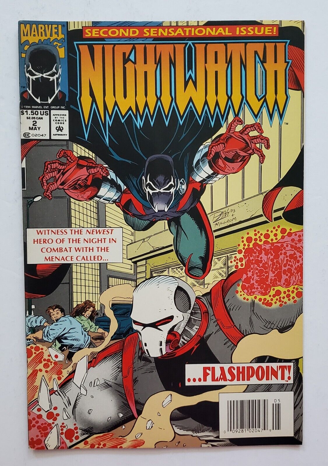 Nightwatch #2 (Marvel Comics May 1994) Newsstand With Spider-Man Card's Insert