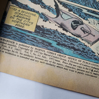 Sub-Mariner Issue #63 Marvel 1973 Comic Book. Doctor Hydro. Atlantis Besieged.
