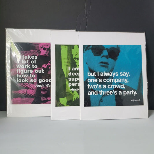 3 Andy Warhol Quote 10 x 10 Art Prints in 12 x 12 Frames Z Gallerie Pop Art