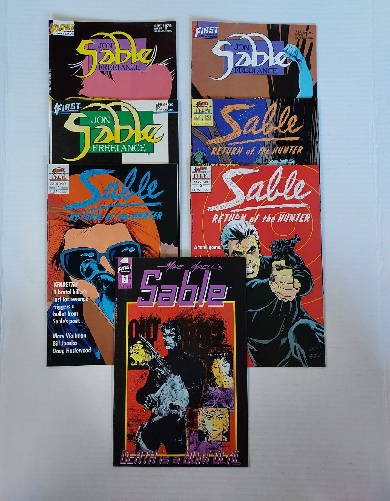 Sable Freelance Vol. 1. #'s 2, 3, 4, 5, 11, 35, 51 Mike Grell 1983 First Comics.