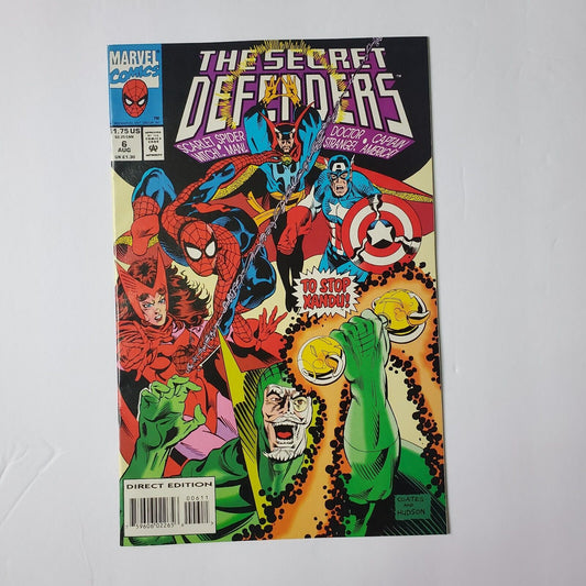 THE SECRET DEFENDERS #6 - Spiderman, Scarlet Witch- Marvel Comics 1993 Newsstand