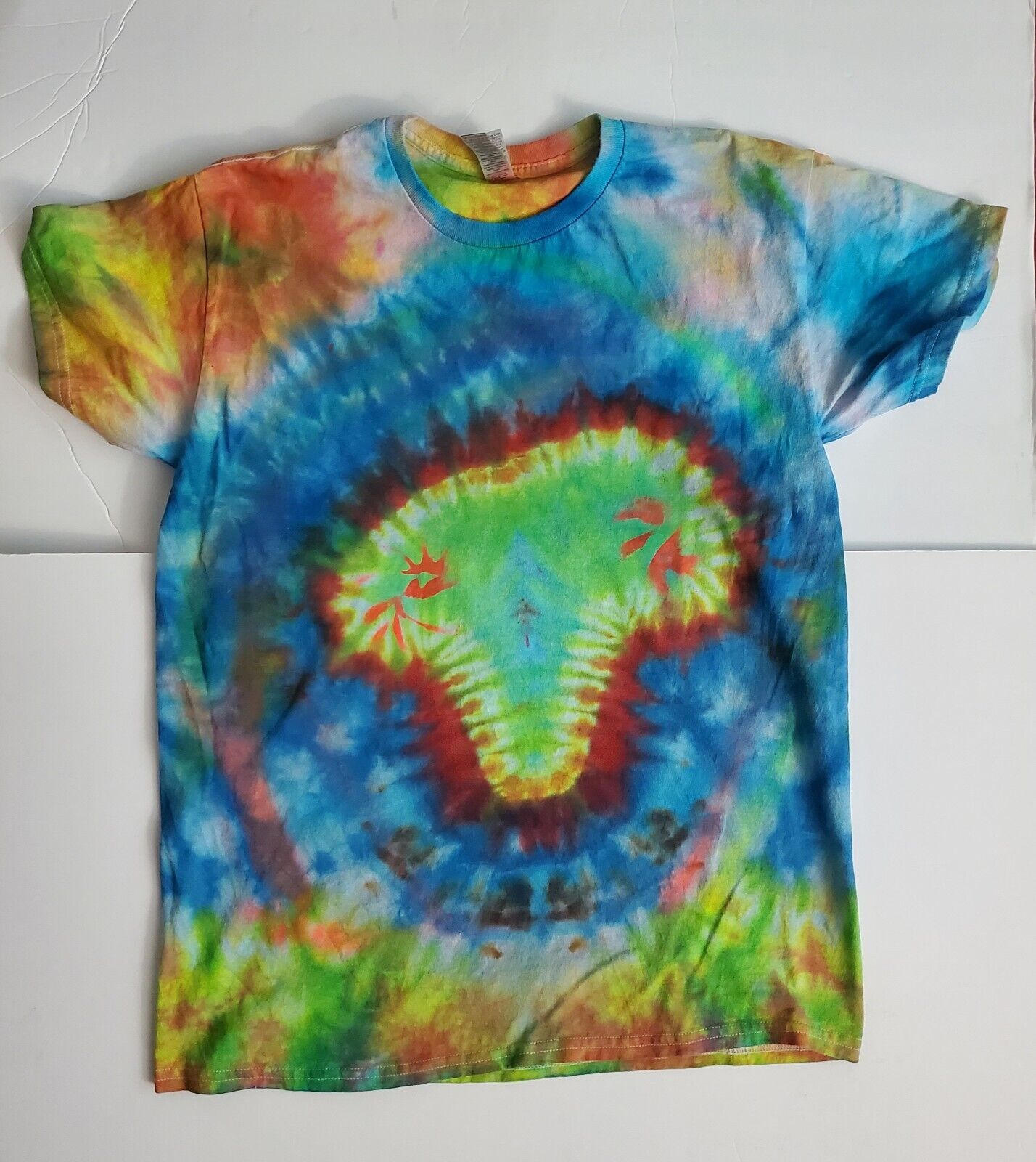 Handmade In The UK Tie Dye T-Shirt. Psychedelic Space Alien Unisex Medium.