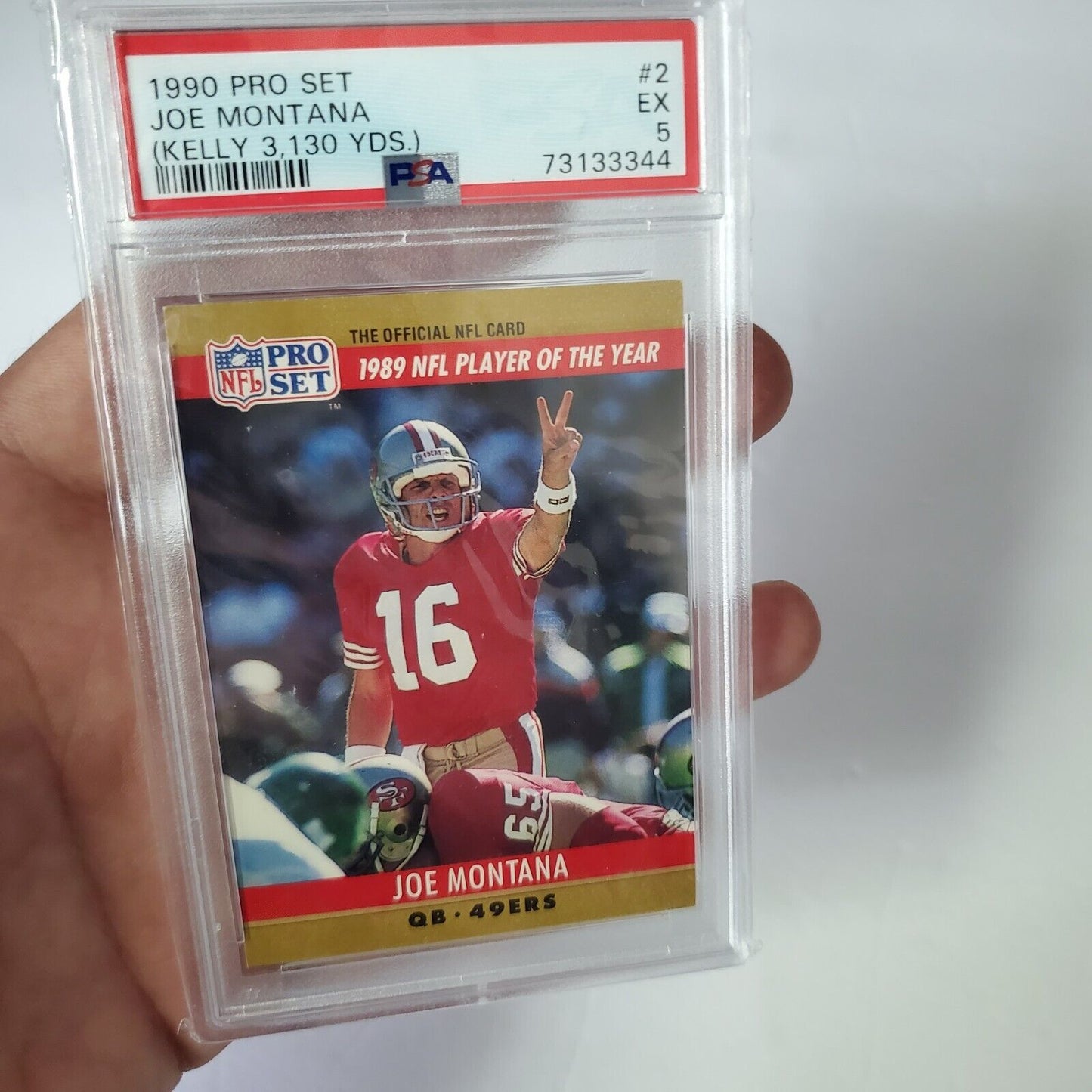 JOE MONTANA - 1990 PRO  SET # 2 (KELLY 3,130 YDS.)  /PSA 5 ERROR CARD