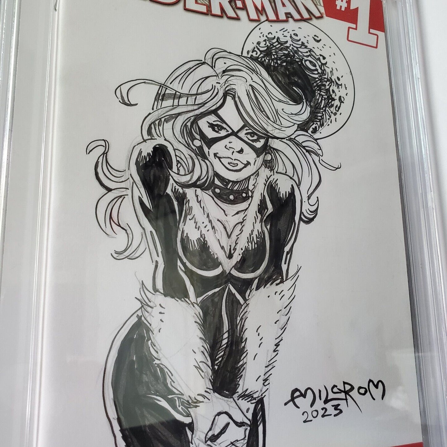 CBCS ART Amazi Spider-Man #1 Original Black Cat sketch By Al Milgrom 2023