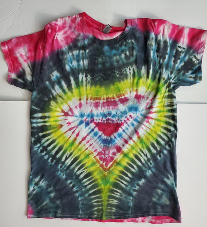 Handmade In The UK Tie Dye T-Shirt. Psychedelic Out Zipp Heart Men's Large