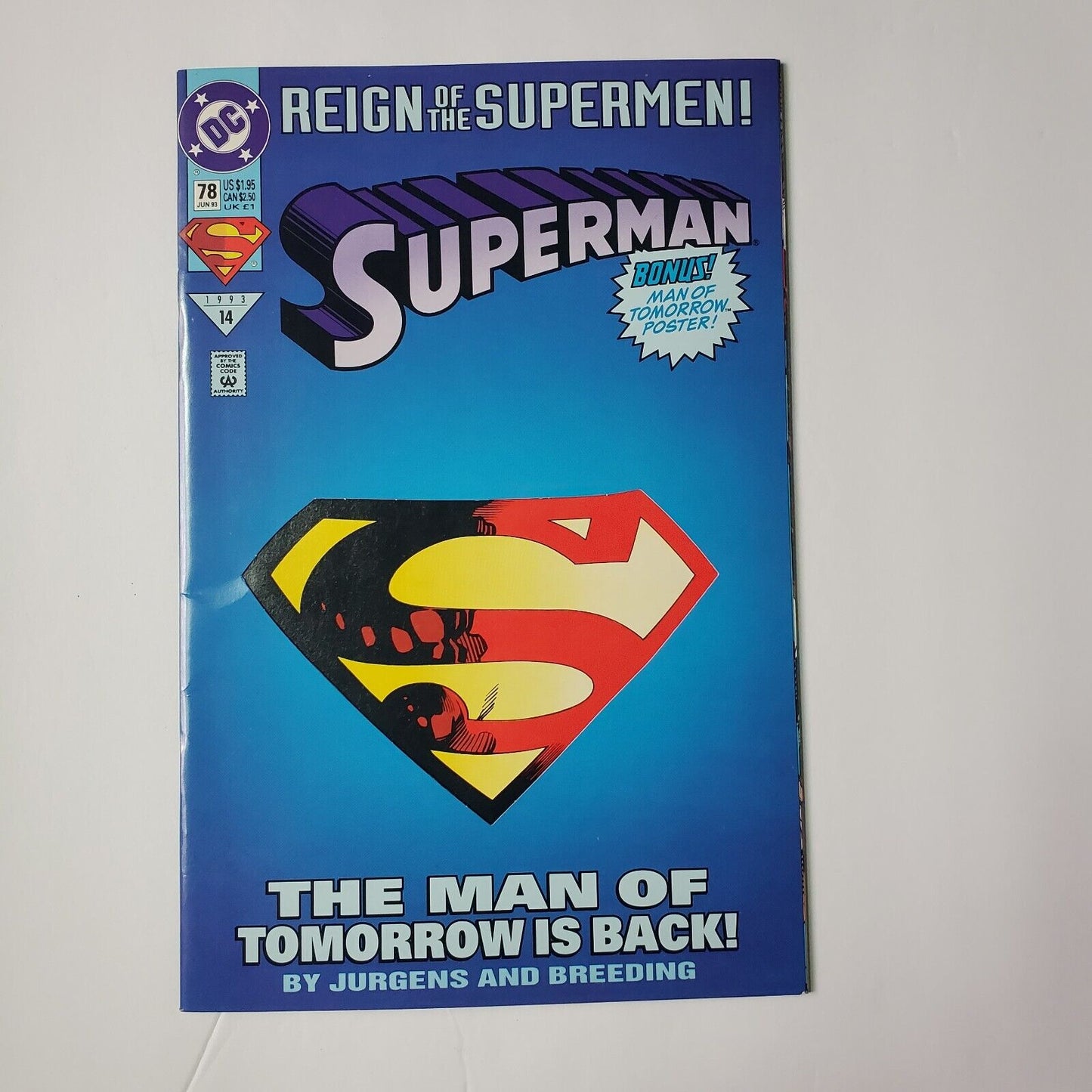 Superman #78 June 1993 Bonus Poster Inside.